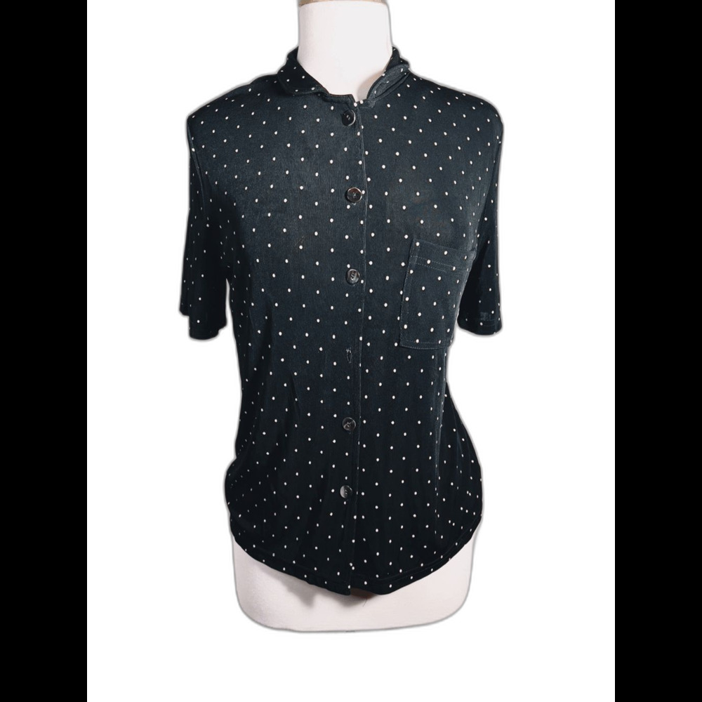 Norm Thompson Blouse Size S Vintage 90's Polka Dot Dark Academia Top